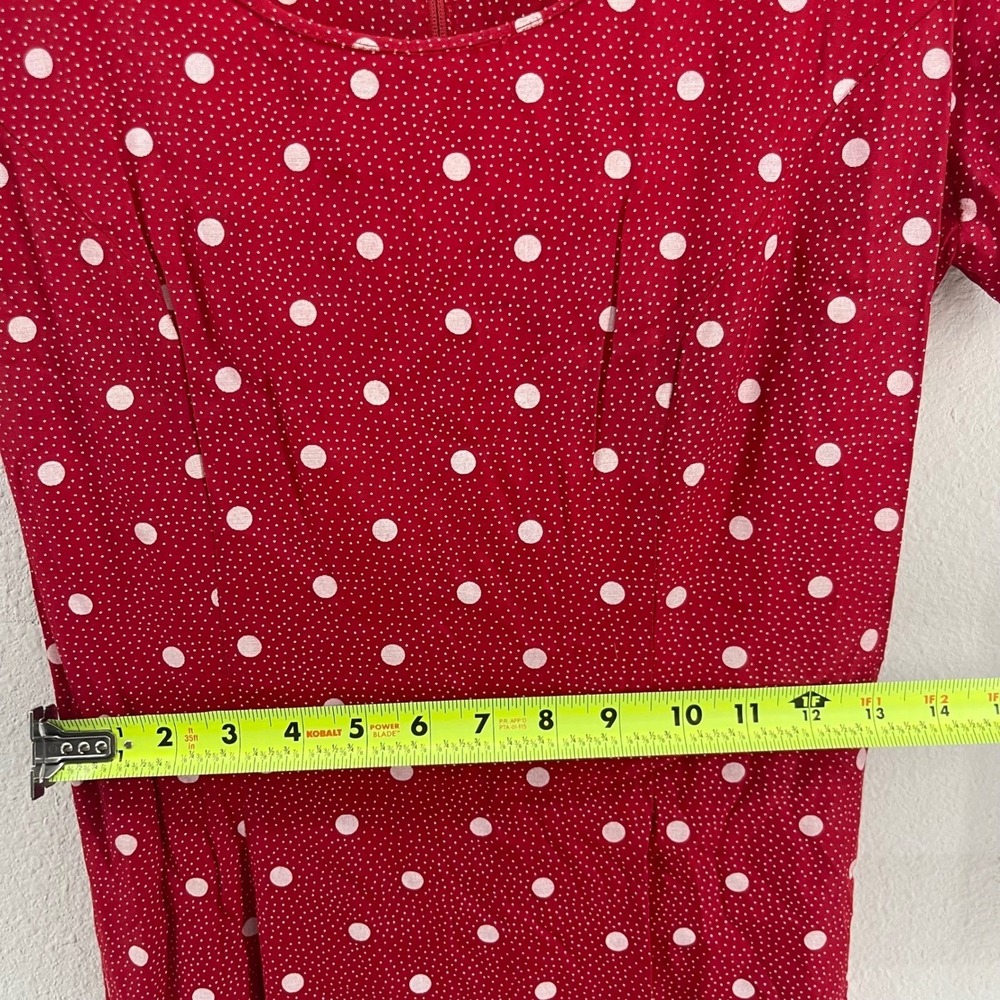 Vintage Polka Dot Midi Spring Wedding Guest Dress S/M Red Lace Up 80s 90s Pinup - Picture 8 of 9